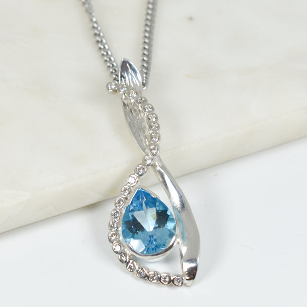 Blue Topaz and Cubic Zirconia Pendant Necklace