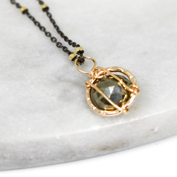 Pyrite, Gold Fill and Oxidized Sterling Silver Necklace