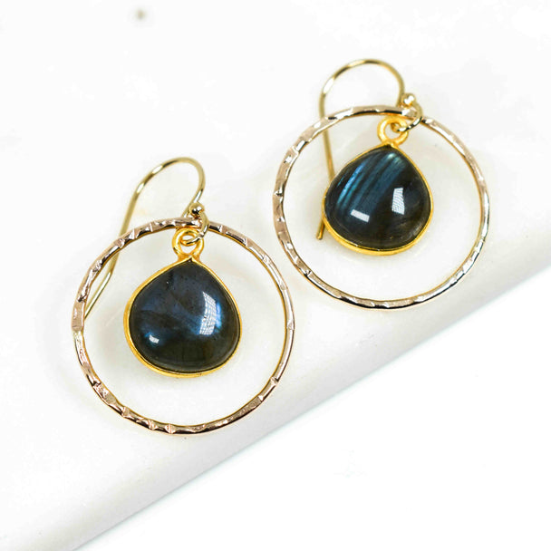 Labradorite and Gold Fill Circle Earrings