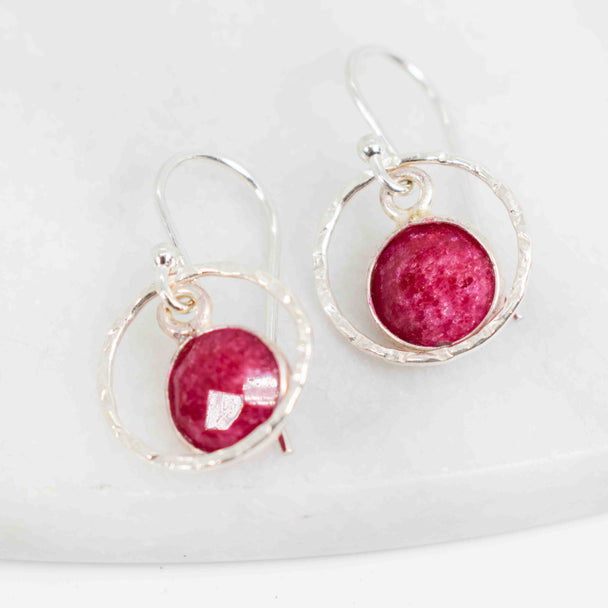 Ruby and Silver Circle Earrings