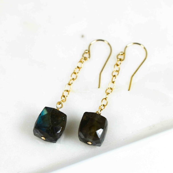 Labradorite Cube and Gold Fill Earrings