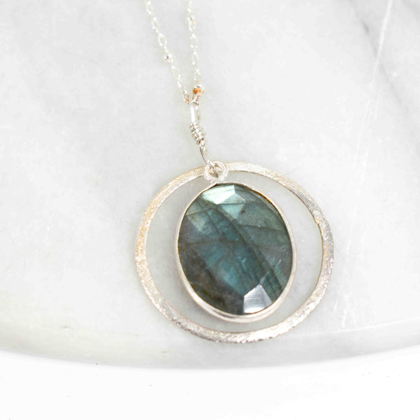 Labradorite and Sterling Silver Circle Necklace