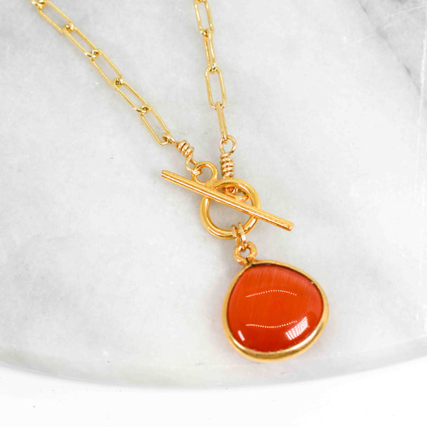 Gold Fill Paper Clip Front Clasp Carnelian Necklace