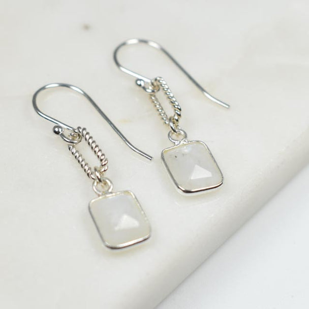 Twisted Silver & Moonstone Earrings