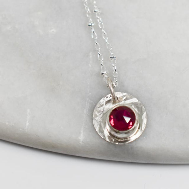 Pink Topaz and Silver Disc Necklace