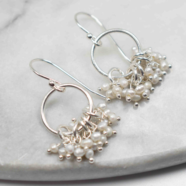 Seed Pearl Cluster Sterling Silver Earrings