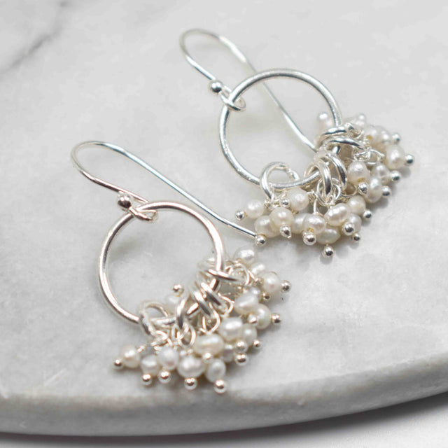 Seed Pearl Cluster Sterling Silver Earrings
