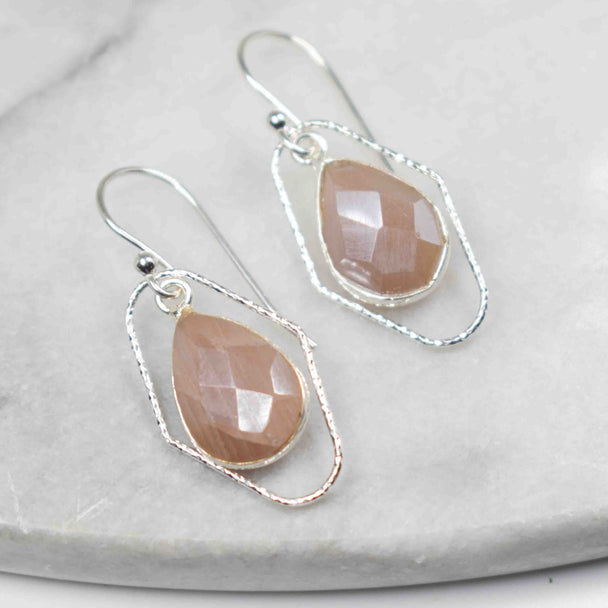 Peach Moonstone and Sterling Silver Earrings