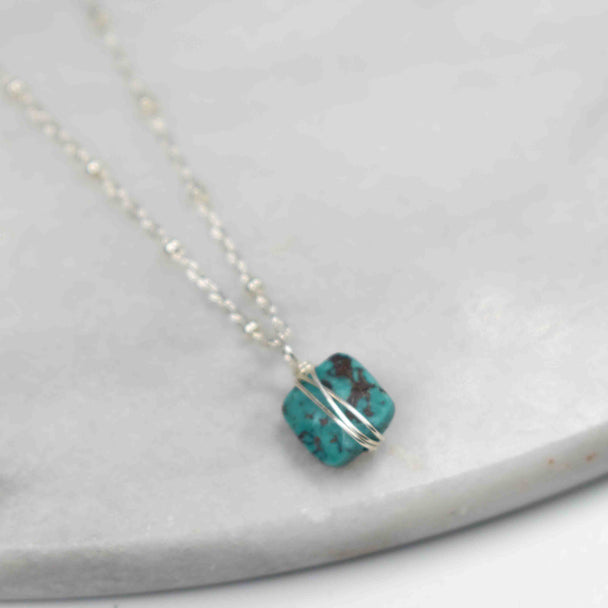 Silver Wrapped Turquoise Necklace