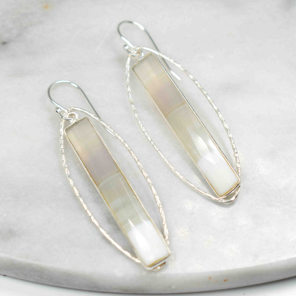 Blue Lacy Agate and Sterling Silver Marquis Earrings