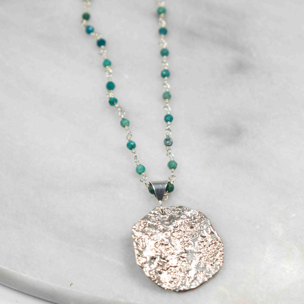 Reticulated Silver Disc with Turquoise Necklace