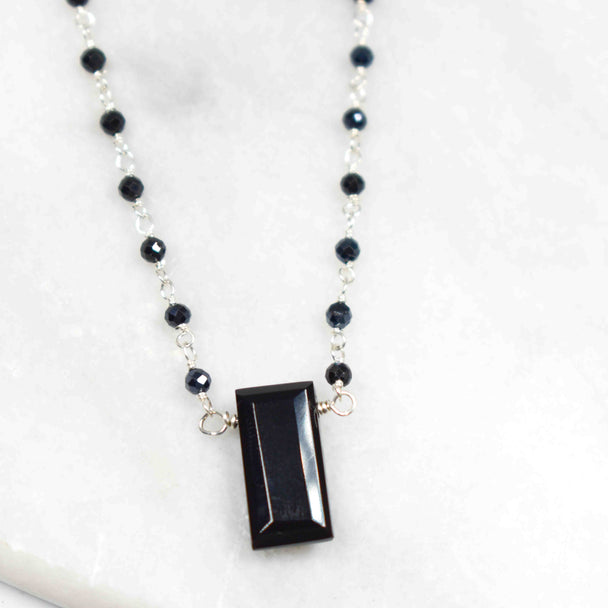 Black Onyx Pendant and Sterling Silver Necklace
