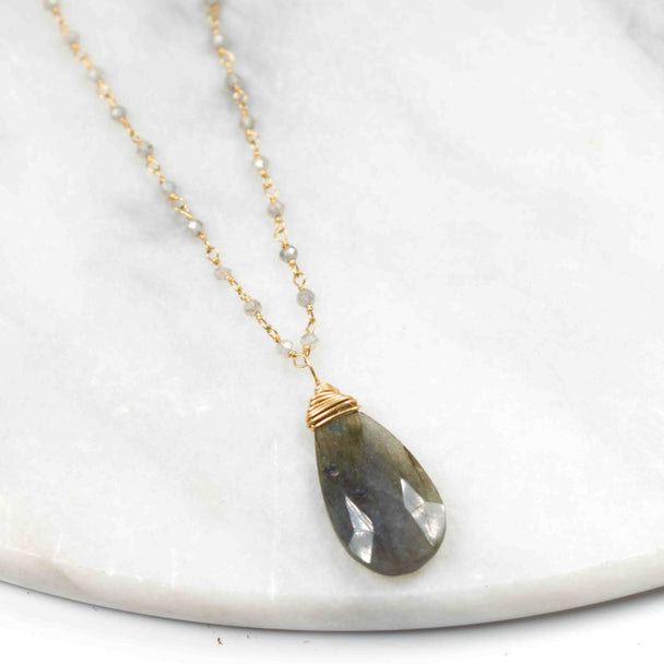 Top Wrapped Labradorite and Gold Fill Necklace