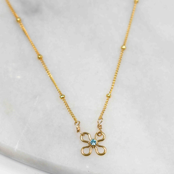 Gold Fill Flower and Blue Topaz Necklace