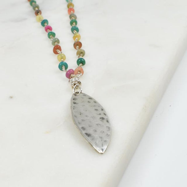 Sterling Silver Marquis Pendant & Beaded Rainbow Opal Necklace