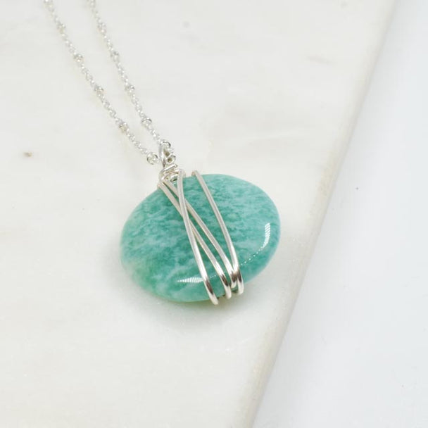 Silver Wrapped Amazonite Necklace