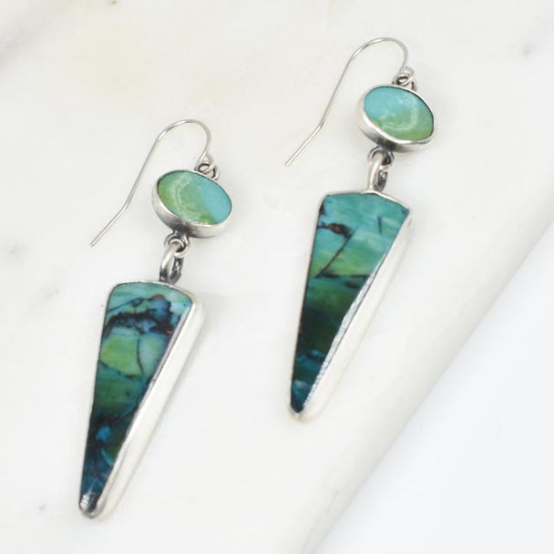 Turquoise and Opalized Wood Earrings