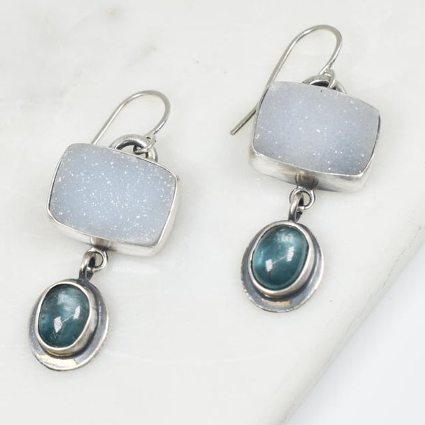 Quartz Druzy and Kyanite Earrings