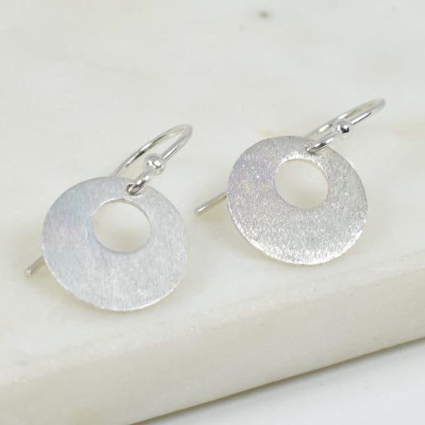 Silver Disc Drop Earrings