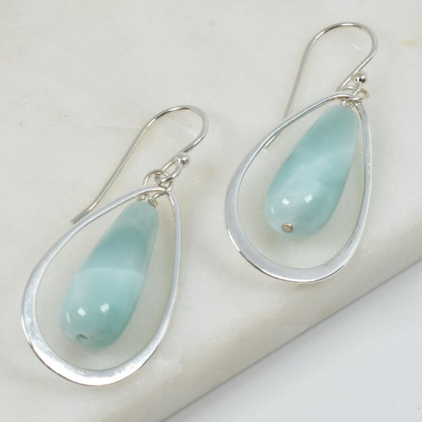 Green Moonstone and Sterling Silver Pear Earrings