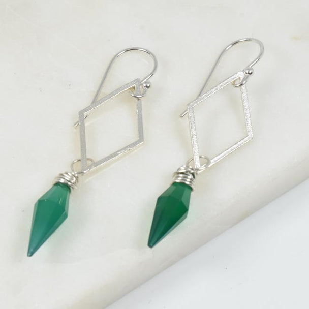 Green Onyx and Sterling Silver Kite Shape Earrings