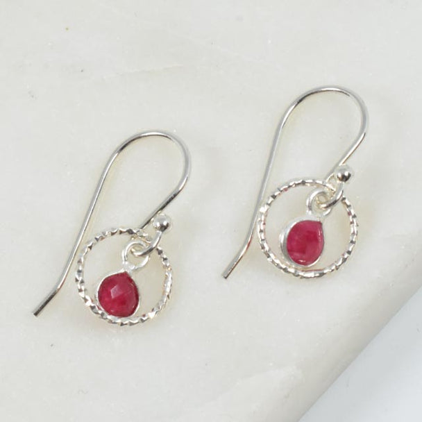Dainty Ruby and Sterling Silver Earrings