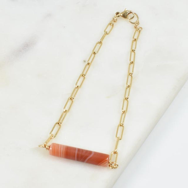 Banded Carnelian and Paperclip Chain Bracelet