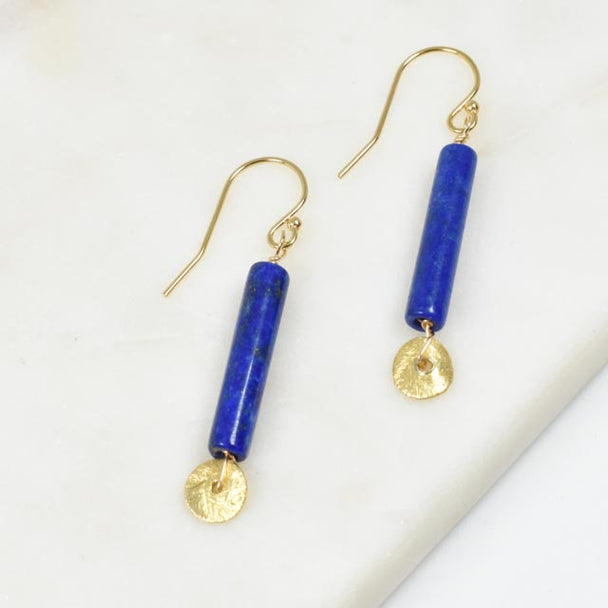 Lapis and Gold Fill Disc Drop Earrings