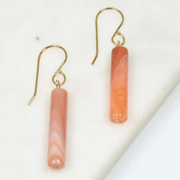 Banded Carnelian Drop Gold Fill Earrings