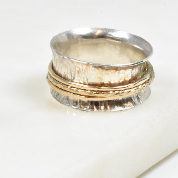 Riveted Sterling Silver and Gold Fill Spinner Ring
