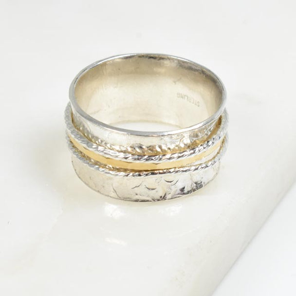 Circles Sterling Silver and Gold Fill Spinner Ring