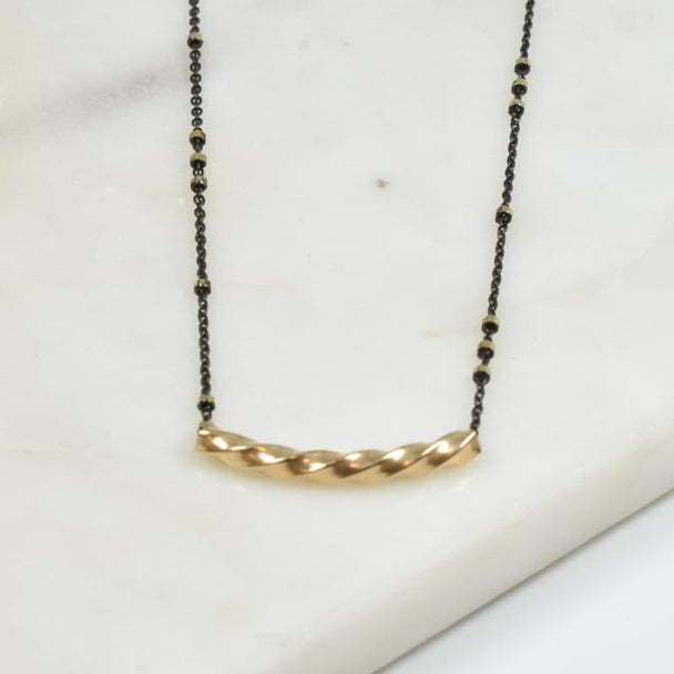 Gold Fill Twist and Oxidized Silver and Gold Necklace