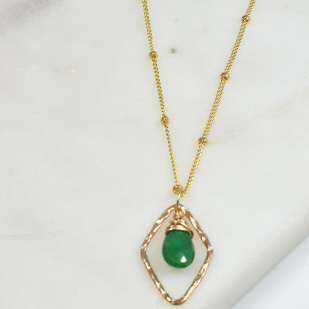 Top Wrapped Emerald and Gold Fill Diamond Necklace