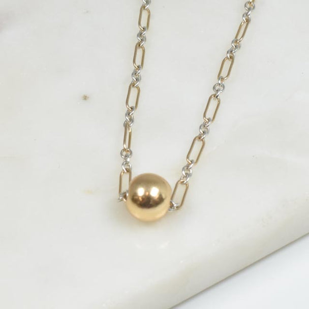 Gold Fill Floating Ball on Sterling Silver and Gold Fill Chain Necklace