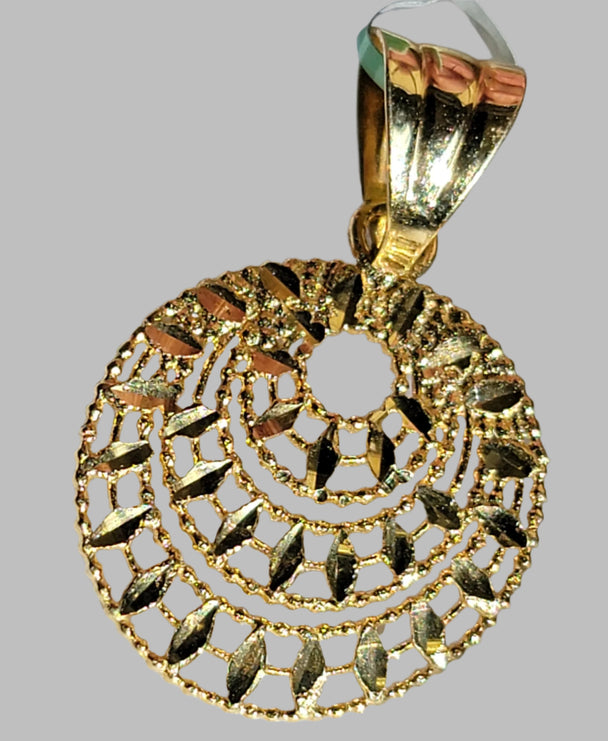 14K Gold Three Row Sunburst Pendant