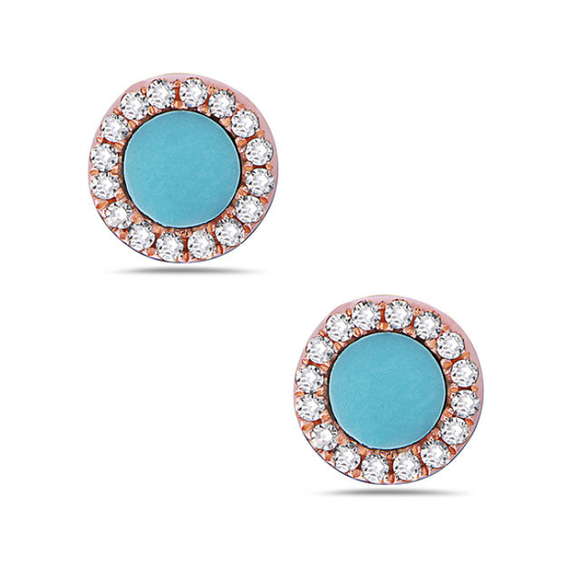 Turquoise and Diamond Circle Post Earrings