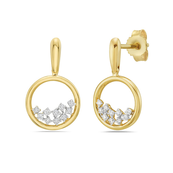 Open Circle with Diamonds Drop Post Earrings