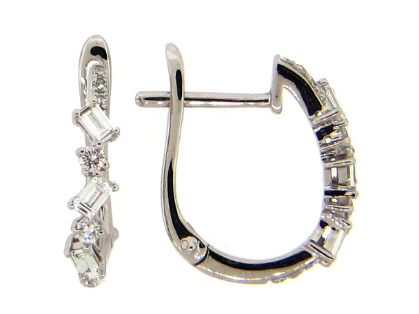 Diamond Alternating Baguettes & Rounds Hoop Earrings