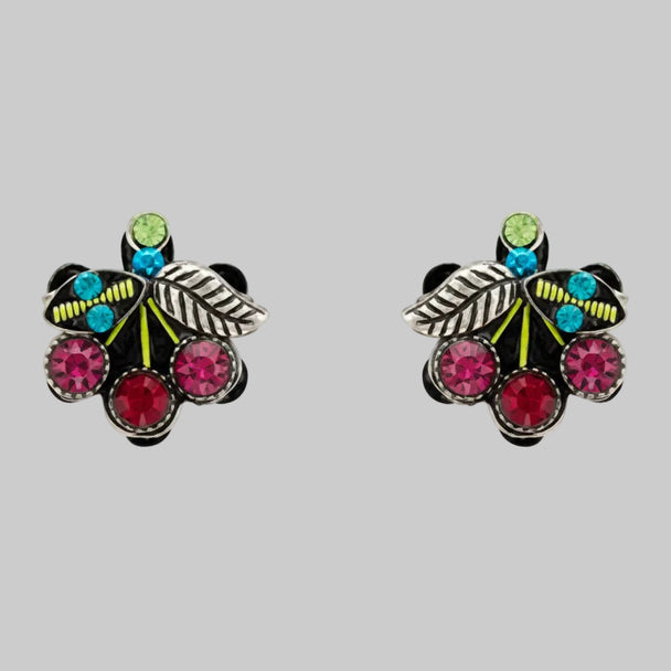 Pair of colorful cherry fruit stud earrings