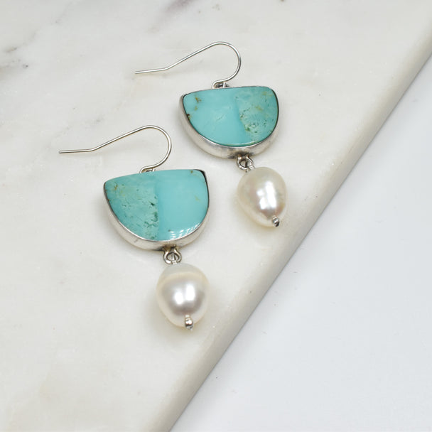 Vintage Kingman Turquoise and Baroque Pearl Earrings