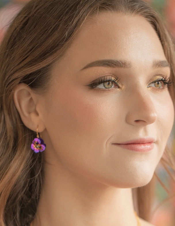 Garden Pansy Drop Earrings