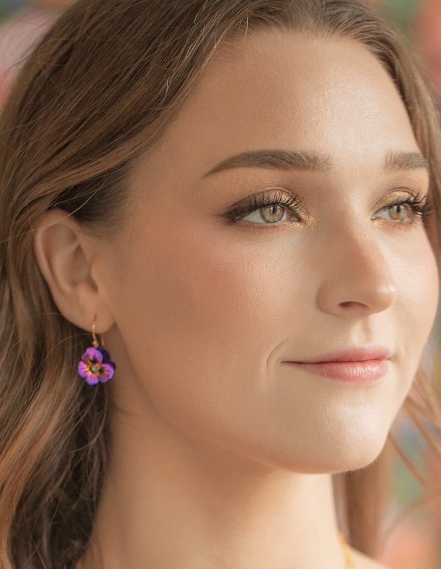 Garden Pansy Drop Earrings