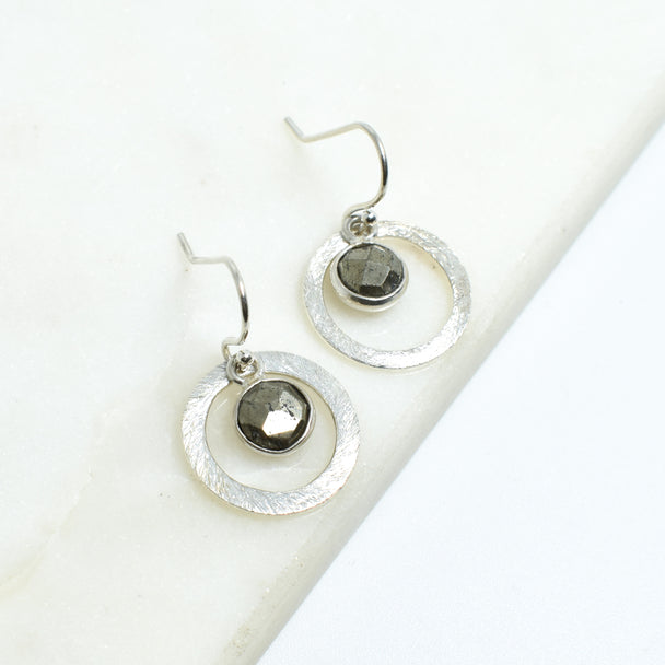 Pyrite Small Silver Encompass Earrings