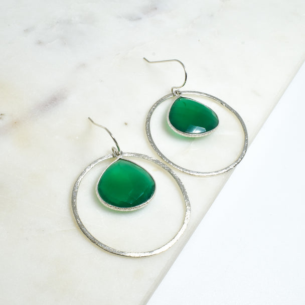 Green Onyx Extra Large Silver Encompass Earrings
