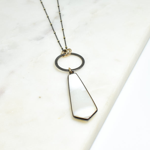 White Banded Agate Open Circle Dangle Necklace