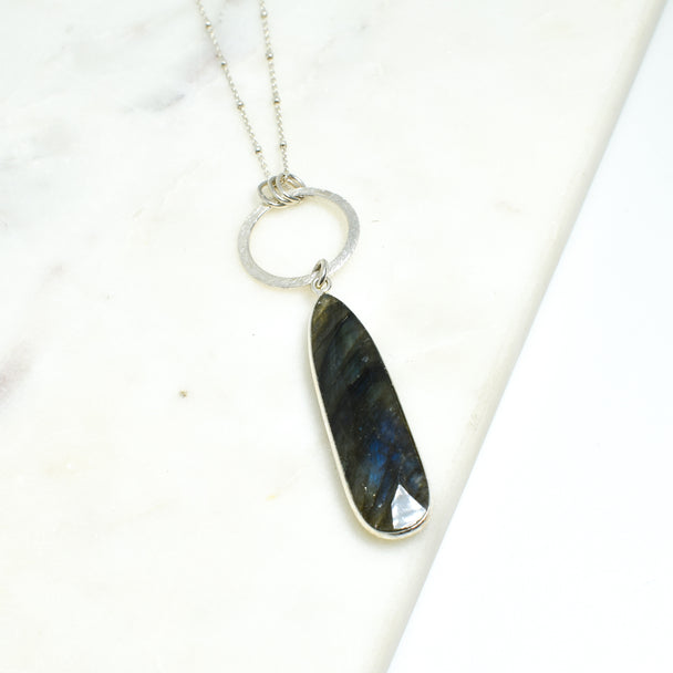 Labradorite Open Circle Dangle Necklace