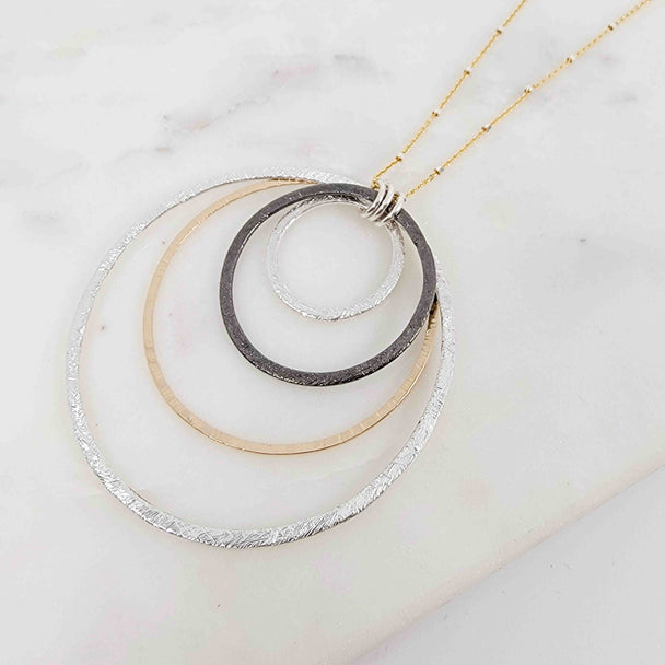 Mixed Metal Quad Circle Pendant Necklace