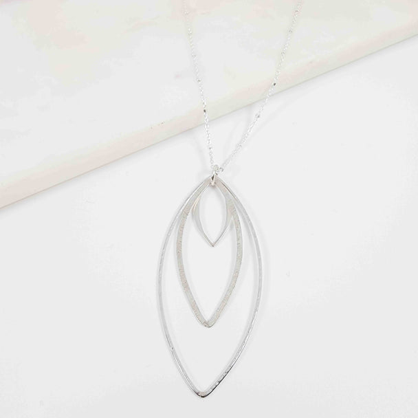 Silver Triple Open Petal Textured Necklace