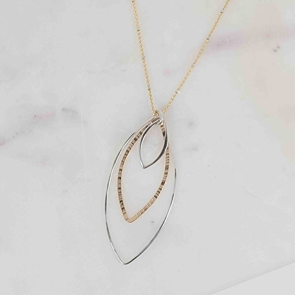 Silver and Gold Triple Open Petal Textured Necklace