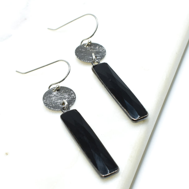 Black Onyx Oxidized Silver Dangle Earrings